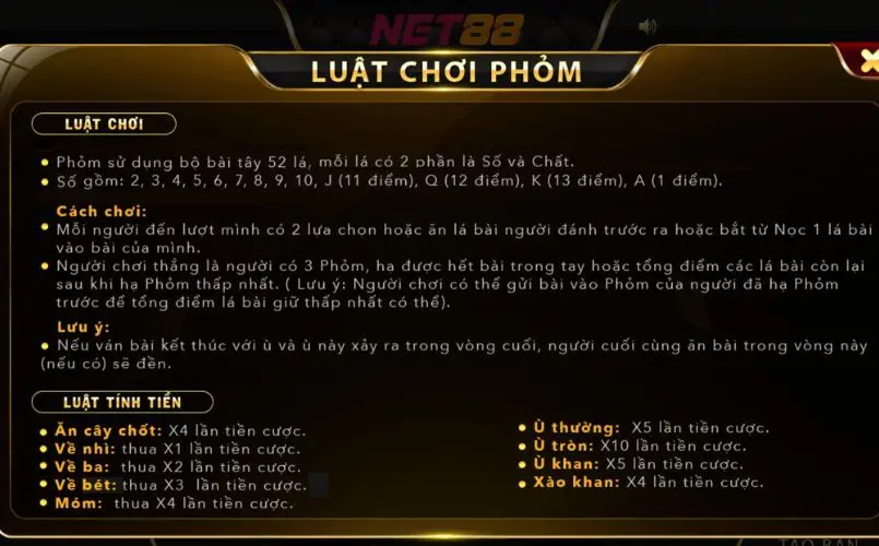 Nắm vững cách chơi phỏm Net88 là chìa khóa thành công