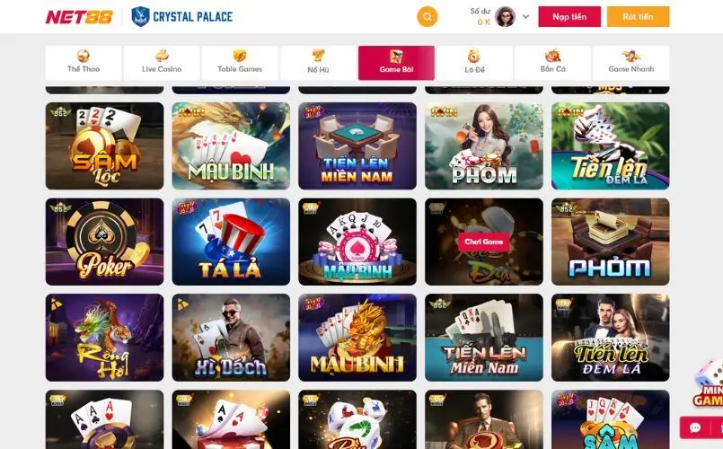 Những trò chơi nổi bật trong game bài đổi thưởng Net88